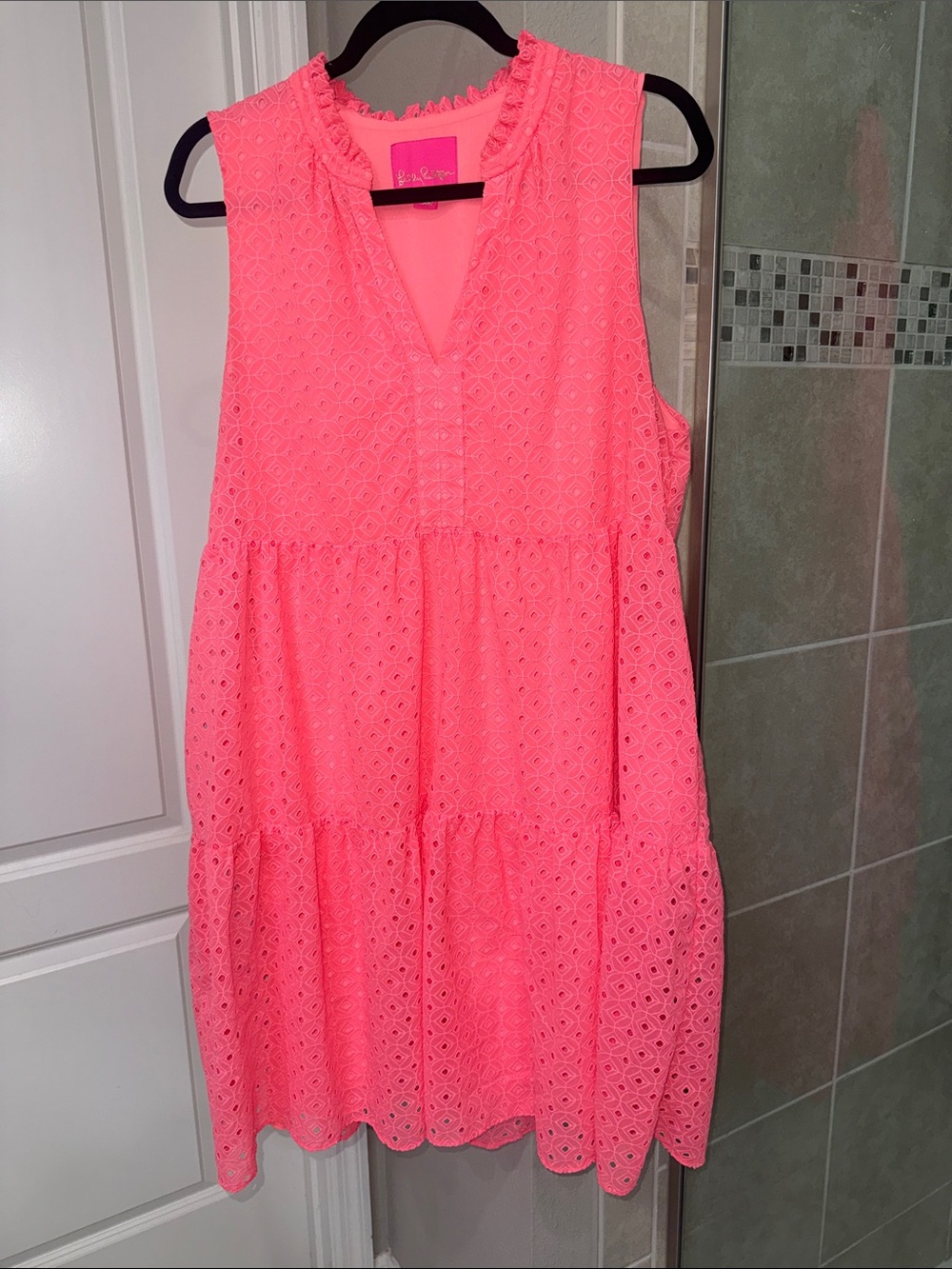 Lilly Pulitzer Novella Eyelet Swing Dress with pockets Coral Size XL